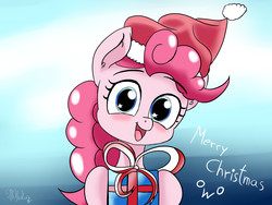 Size: 3264x2448 | Tagged: safe, artist:velcius, pinkie pie, earth pony, pony, g4, christmas, female, hat, high res, holiday, owo, santa hat, solo