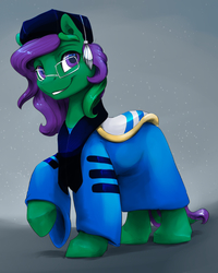 Size: 611x765 | Tagged: safe, artist:silfoe, oc, oc only, oc:buggy code, pony, clothes, commission, glasses, graduation cap, hat, raised hoof, smiling, solo