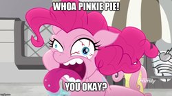 Size: 888x499 | Tagged: safe, edit, edited screencap, screencap, fluttershy, pinkie pie, earth pony, pegasus, pony, g4, rainbow roadtrip, bloodshot eyes, crazy face, discovery family logo, drool, evil eye, faic, female, hope hollow, horrifying, long tongue, mare, meme, scary face, teeth, terrorize, tongue out