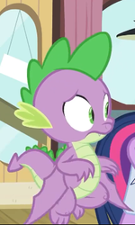 Size: 240x401 | Tagged: safe, screencap, spike, twilight sparkle, alicorn, dragon, pony, a trivial pursuit, g4, claws, cropped, flying, male, offscreen character, twilight sparkle (alicorn), winged spike, wings