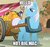 Size: 529x500 | Tagged: safe, edit, edited screencap, screencap, cottonflock, earth pony, pony, g4, my little pony: friendship is magic, my little pony: rainbow roadtrip, background pony, caption, cart, cropped, discovery family logo, food, horse collar, image macro, male, meme, not big macintosh, peach, recolor, solo, stallion, text