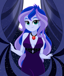 Size: 1154x1380 | Tagged: safe, artist:rosemile mulberry, princess luna, vice principal luna, equestria girls, beautiful, breasts, clothes, cute, female, full moon, gem, looking at you, lunabetes, moon, siren gem, smiling, solo