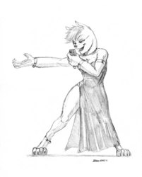 Size: 1100x1369 | Tagged: safe, artist:baron engel, oc, oc only, diamond dog, anthro, digitigrade anthro, clothes, commission, diamond dog oc, dress, female, female diamond dog, grayscale, jewelry, microphone, monochrome, necklace, pearl necklace, pencil drawing, side slit, signature, simple background, singer, singing, solo, total sideslit, traditional art, white background