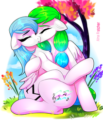 Size: 2717x3200 | Tagged: safe, artist:alna fratcher, oc, oc only, oc:aurora wing, oc:snow wing, pegasus, pony, aeroverse, cheek kiss, eyes closed, female, high res, hug, kissing, mare, siblings, sisters, sitting on lap, ych result
