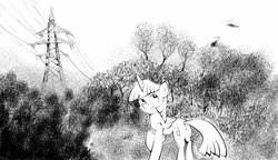 Size: 4950x2859 | Tagged: safe, artist:alexandrvirus, twilight sparkle, alicorn, pony, g4, black and white, female, grayscale, helicopter, monochrome, power line, solo, twilight sparkle (alicorn)