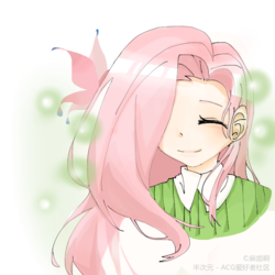Size: 640x640 | Tagged: dead source, safe, artist:麻烦啊, fluttershy, human, g4, eyes closed, female, humanized, solo