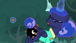 Size: 1920x1080 | Tagged: safe, screencap, princess luna, alicorn, pony, between dark and dawn, g4, burrs, butt, eyes closed, fetish fuel, glowing horn, horn, literal butthurt, magic, moonbutt, pain, plot, solo, stingbush seed pods, stuck, tail bun, telekinesis, this will end in tears