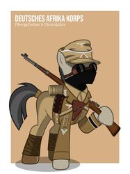 Size: 1024x1366 | Tagged: safe, artist:brony-works, pony, afrika korps, clothes, goggles, gun, mask, nazi germany, rifle, solo, uniform, weapon