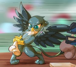 Size: 2583x2282 | Tagged: safe, artist:noupu, gabby, griffon, g4, the fault in our cutie marks, baseball, baseball bat, baseball glove, female, high res, solo focus, speed lines, sports