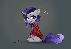 Size: 1286x897 | Tagged: safe, artist:inowiseei, oc, oc only, oc:moonsonat, pony, unicorn, :p, clothes, female, flannel, glasses, heart, mare, shirt, sitting, solo, tongue out