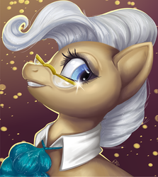 Size: 657x737 | Tagged: safe, artist:klondike-pike, mayor mare, earth pony, pony, g4, abstract background, bust, female, glasses, mare, portrait, profile, solo