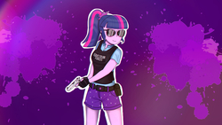Size: 2560x1440 | Tagged: safe, artist:twa1kaart, sci-twi, twilight sparkle, equestria girls, g4, my little pony equestria girls: better together, armor, bulletproof vest, clothes, colt m1911, female, gun, plate carrier, shorts, solo, sunglasses, twilight sparkle (alicorn), wallpaper, weapon