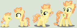 Size: 3808x1416 | Tagged: dead source, safe, artist:grumppanda, oc, oc only, oc:long shot, earth pony, pony, 5-year-old, age progression, baby, baby pony, base used, female, filly, simple background, solo, story included, teenager