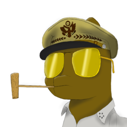 Size: 1000x1000 | Tagged: safe, artist:shoophoerse, pony, atg 2019, aviator sunglasses, corncob pipe, douglas macarthur, general, hearts of iron 4, male, newbie artist training grounds, pipe, ponified, simple background, solo, stallion, sunglasses, white background