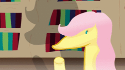 Size: 1280x720 | Tagged: safe, artist:jaltoid, fluttershy, twilight sparkle, pony, g4, animated, book, caption, cursed image, female, i have a book for that!, library, solo, sound, tongue out, vomit, vomiting, wat, webm, wtf, youtube link