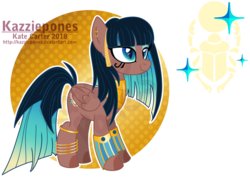 Size: 1024x735 | Tagged: safe, artist:kazziepones, oc, oc only, oc:azura oasis, pegasus, pony, anklet, ear piercing, earring, egyptian, egyptian pony, female, jewelry, mare, piercing, reference sheet, solo