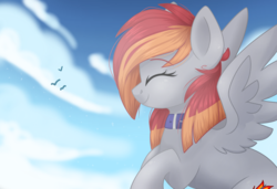 Size: 3000x2048 | Tagged: safe, artist:cinnamontee, oc, oc only, oc:arian blaze, pegasus, pony, eyes closed, female, flying, high res, mare, solo