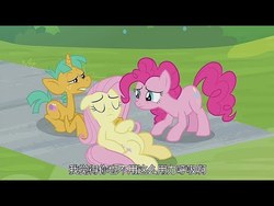 Size: 480x360 | Tagged: safe, screencap, fluttershy, pinkie pie, snails, pony, 2 4 6 greaaat, g4, black bars, chinese, letterboxing, subtitles, unconscious