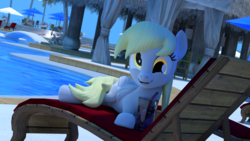 Size: 3840x2160 | Tagged: safe, artist:extremespeed slowpoke, derpy hooves, pony, g4, 3d, blender, glass, high res, sunbed, swimming pool