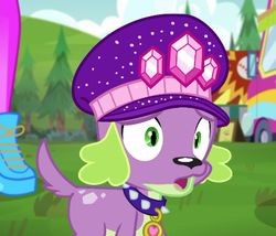 Size: 455x389 | Tagged: safe, screencap, rarity, spike, spike the regular dog, dog, equestria girls, g4, lost and pound, lost and pound: spike, my little pony equestria girls: choose your own ending, cropped, male, offscreen character, spike's dog collar, spike's festival hat, tail