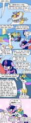 Size: 750x3000 | Tagged: safe, artist:bjdazzle, princess celestia, princess luna, twilight sparkle, alicorn, pony, season 9 retirement party, between dark and dawn, g4, alternate ending, amulet, barrel, blushing, broken, comic, complaining, crying, delegating, explanation, factually wrong, female, hug, jewelry, looking down, looming, luggage, luna is not amused, magic, mare, nervous, offscreen character, op is a duck, op is trying to start shit, scroll, snow globe, surprised, sweat, tapestry, tears of joy, telekinesis, throne, throne room, trollestia, twilight sparkle (alicorn)
