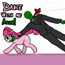 Size: 6000x6000 | Tagged: safe, artist:undisputed, pinkie pie, oc, oc:anon, human, pony, g4, cute, diapinkes, duo, female, male, mare, mouth hold, pulling, running, title card