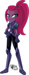 Size: 797x2041 | Tagged: safe, artist:tassji-s, tempest shadow, equestria girls, g4, alternate hairstyle, armor, boots, clothes, equestria girls-ified, eye scar, female, gloves, looking at you, ponytail, scar, shoes, simple background, smiling, transparent background