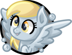 Size: 1777x1363 | Tagged: safe, artist:tassji-s, derpy hooves, pegasus, pony, g4, bubble, bust, cute, female, icon, mare, portrait, simple background, solo, spread wings, transparent background, wings