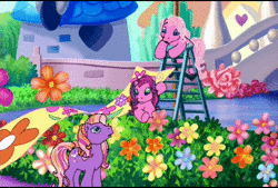 Size: 720x486 | Tagged: safe, screencap, pinkie pie (g3), skywishes, twinkle twirl, earth pony, pony, friends are never far away, g3, animated, bad singing, female, singing, sound, webm