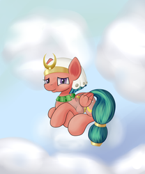 Size: 1500x1800 | Tagged: safe, artist:huffy26, somnambula, pegasus, pony, g4, atg 2019, clothes, cloud, crossed hooves, female, looking at you, mare, newbie artist training grounds, sky, smiling, solo