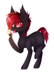 Size: 1900x2600 | Tagged: safe, artist:honeybbear, oc, oc only, pony, ambiguous gender, food, heart eyes, ice cream, red and black oc, simple background, solo, transparent background, wingding eyes
