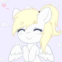 Size: 1937x1934 | Tagged: safe, artist:fluffymaiden, oc, oc:luftkrieg, pegasus, pony, aryan, aryan pony, blonde, close-up, cloud, cute, eyebrows, eyes closed, female, filly, heart, luftkriebetes, nazipone, smiling, visible, wings