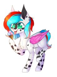 Size: 1900x2600 | Tagged: safe, artist:honeybbear, oc, oc only, pegasus, pony, chest fluff, female, food, ice cream, mare, open mouth, simple background, solo, tongue out, transparent background