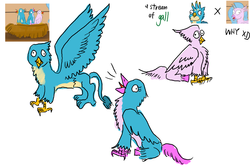 Size: 1200x800 | Tagged: safe, artist:horsesplease, gallus, silverstream, oc, oc:blinky, oc:bobby, oc:fritters, hippogriffon, hybrid, g4, crowing, derp, female, interspecies offspring, male, offspring, parent:gallus, parent:silverstream, parents:gallstream, ship:gallstream, shipping, straight