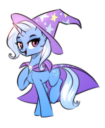Size: 1376x1666 | Tagged: source needed, safe, artist:vincher, trixie, pony, unicorn, g4, cape, cheek fluff, clothes, cute, diatrixes, ear fluff, female, hat, leg fluff, looking at you, mare, raised hoof, simple background, solo, trixie's cape, trixie's hat, white background