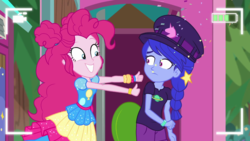 Size: 1280x720 | Tagged: safe, screencap, pinkie pie, space camp, equestria girls, equestria girls series, five lines you need to stand in, g4, spoiler:eqg series (season 2), not luna, outhouse, thumbs up