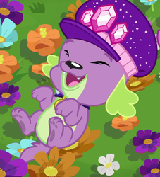 Size: 353x389 | Tagged: safe, screencap, spike, spike the regular dog, dog, equestria girls, g4, lost and pound, lost and pound: spike, my little pony equestria girls: choose your own ending, cropped, cute, eyes closed, happy, male, paw pads, paws, smiling, solo, spikabetes, spike's dog collar, spike's festival hat, tail, underpaw