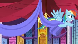Size: 1920x1080 | Tagged: safe, screencap, rainbow dash, pony, between dark and dawn, g4, curtains, female, mare, solo