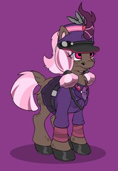 Size: 886x1280 | Tagged: safe, artist:haegle hürlag, oc, oc:caelic, kirin, belt, cap, clothes, freckles, hat, kirin oc, leggings, military uniform, miniskirt, necktie, pink eyes, pleated skirt, skirt, suit, visor