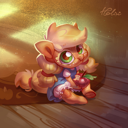 Size: 2067x2072 | Tagged: safe, artist:holivi, applejack, earth pony, anthro, unguligrade anthro, g4, apple, bloomers, clothes, colored eyelashes, cottagecore, cute, dress, female, filly, filly applejack, foal, food, freckles, frog (hoof), high res, holivi is trying to murder us, jackabetes, looking at you, moe, pigtails, smol, solo, sweet dreams fuel, underhoof, weapons-grade cute, younger