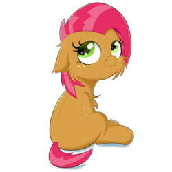 Size: 1500x1500 | Tagged: safe, artist:fajnyziomal, babs seed, earth pony, pony, g4, adorababs, cheek fluff, chest fluff, cute, ear fluff, female, filly, floppy ears, simple background, sitting, solo, white background