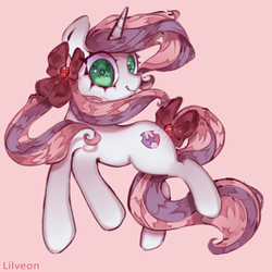 Size: 2133x2137 | Tagged: safe, alternate version, artist:lilveon, sweetie belle, pony, unicorn, g4, female, floating, flowing mane, high res, looking at you, mare, older, older sweetie belle, redesign, simple background, smiling, solo