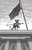 Size: 508x800 | Tagged: safe, artist:adeptus-monitus, oc, oc only, oc:stern, griffon, fallout equestria, fallout equestria illustrated, anti-machine rifle, black and white, claws, cloud, cloudy, fanfic, fanfic art, female, fillydelphia, flag, grayscale, gun, monochrome, optical sight, scope, solo, talon merc, weapon