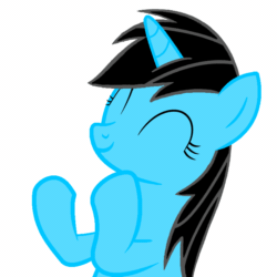 Size: 770x770 | Tagged: safe, artist:iheartjapan789, oc, oc only, oc:andrea, pony, unicorn, adorable face, animated, clapping, cute, gif, ponysona, simple background, solo, transparent background