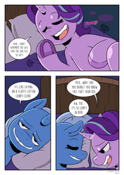 Size: 2893x4092 | Tagged: safe, artist:raph13th, starlight glimmer, trixie, pony, unicorn, comic:glim glam and pals, g4, bed, comic, drunk, drunklight glimmer, pomf, wavy mouth