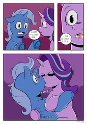 Size: 2893x4092 | Tagged: safe, artist:raph13th, starlight glimmer, trixie, pony, unicorn, comic:glim glam and pals, g4, comic, drunk, drunklight glimmer, duo, female, impulsive, kiss on the lips, kissing, lesbian, mare, ship:startrix, shipping, surprise kiss