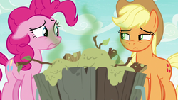 Size: 1280x720 | Tagged: safe, screencap, applejack, pinkie pie, pony, g4, she's all yak, cute, diapinkes, disgusting, duo, wavy mouth