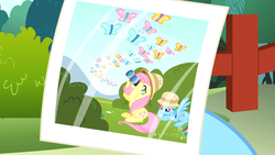 Size: 3840x2160 | Tagged: safe, screencap, fluttershy, rainbow dash, butterfly, pegasus, pony, dragon quest, g4, season 2, binoculars, bored, butterfly migration, hat, high res, migration, photo, upscaled