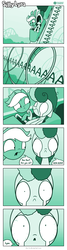 Size: 726x2696 | Tagged: safe, artist:dori-to, bon bon, lyra heartstrings, sweetie drops, earth pony, pony, unicorn, comic:silly lyra, g4, aaaaaaaaaa, comic, crying, dialogue, duo, female, green background, greenscale, mare, monochrome, roller coaster, screaming, shrunken pupils, simple background, speech bubble