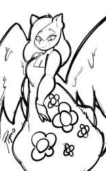 Size: 2500x4000 | Tagged: safe, artist:plymo, fluttershy, anthro, g4, breasts, cleavage, clothes, dress, female, monochrome, sketch, smiling, solo
